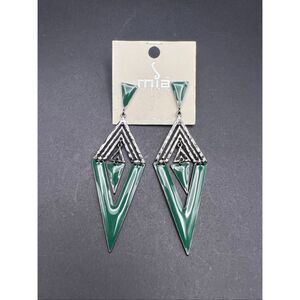 Mia Collection Black Forest Green Enamel Diamond Chevron Triangle Earrings